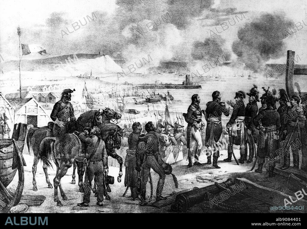 Le camp de Boulogne amencige par Bonaparte envue d'une expedition en Angleterre (Mai 1803): Napoleon Bonaparte at the Boulogne Camp ready for a trip to England (May 1803).