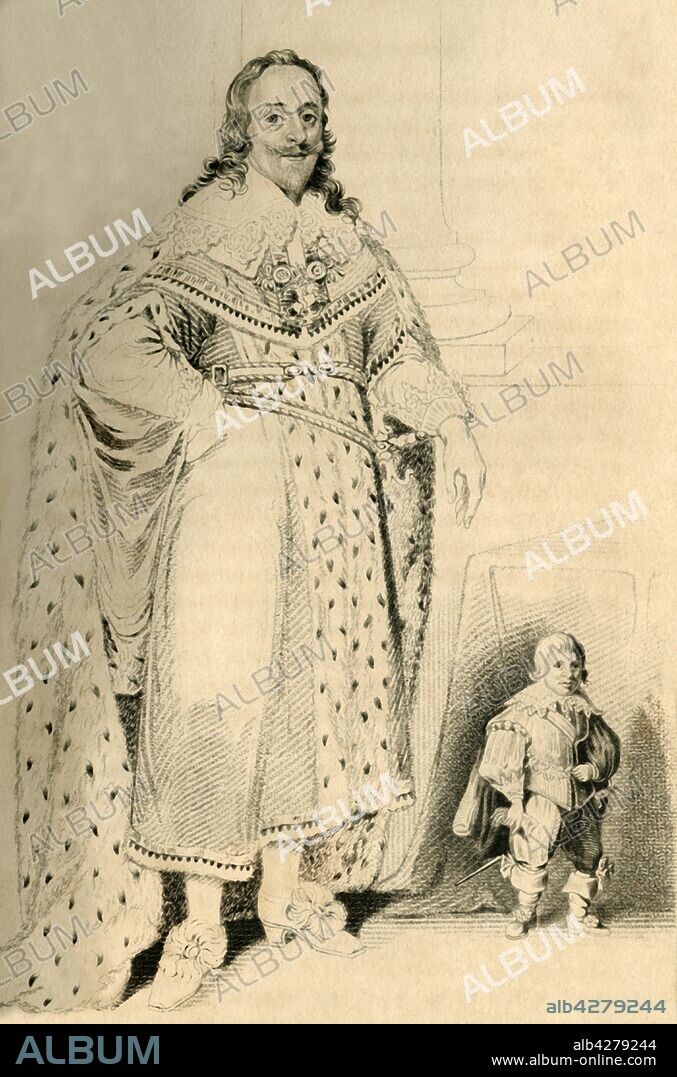 R PAGE. 'Jeffery Hudson, Aged 30 Years, 18 Inches high. - Dwarf to King Charles the First', 1821. Sir Jeffrey Hudson (1619-1682) is recorded to have been only 18 or 19 inches (46cm) tall at the age of 30. In 1626 he was served in a pie to Charles I and Queen Henrietta Maria, and soon afterwards entered the queen's service. He killed a man in a duel and was expelled from court, was captured by Barbary pirates and spent twenty-five years as a slave in North Africa before being ransomed back to England. From "Wonderful Characters: Comprising Memoirs and Anecdotes of the Most Remarkable Persons of Every Age and Nation", Vol. I, by Henry Wilson. [J. Robins and Co. Albion Press, London, 1821].