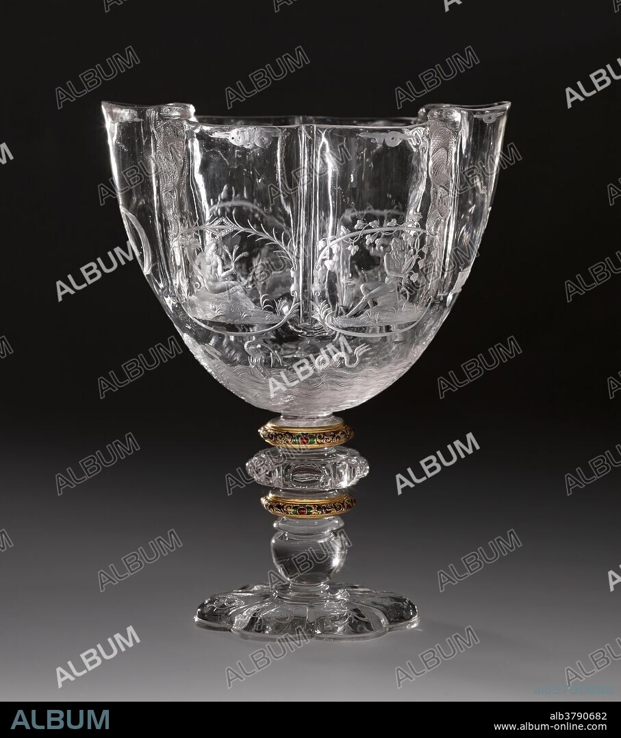 Workshop of the Sarachi; Annibale Fontana (Designer) (?) / 'Cup with the Four Seasons'. 1570 - 1600. Rock crystal / Hyaline quartz, Enamel, Gold.