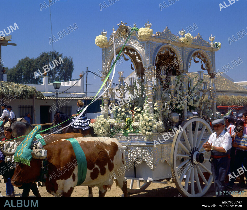 CARRETA CON EL SIMPECADO TIRADA POR BUEYES - FOTO 1978.