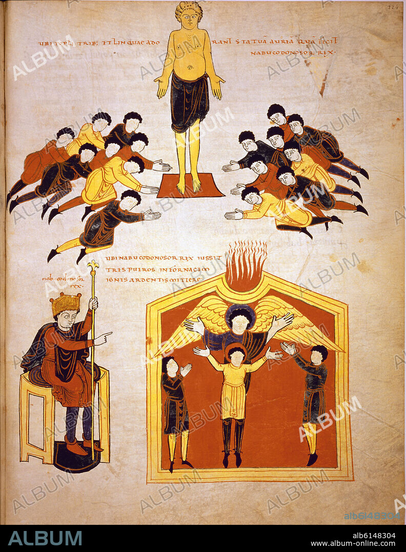 BEATO DE LIÉBANA. BEATO DE SAINT SEVER-MS.8878-F224-CASTIGO DE NABUCODONOSOR A LOS QUE NO ADORAN SU ESTATUA.