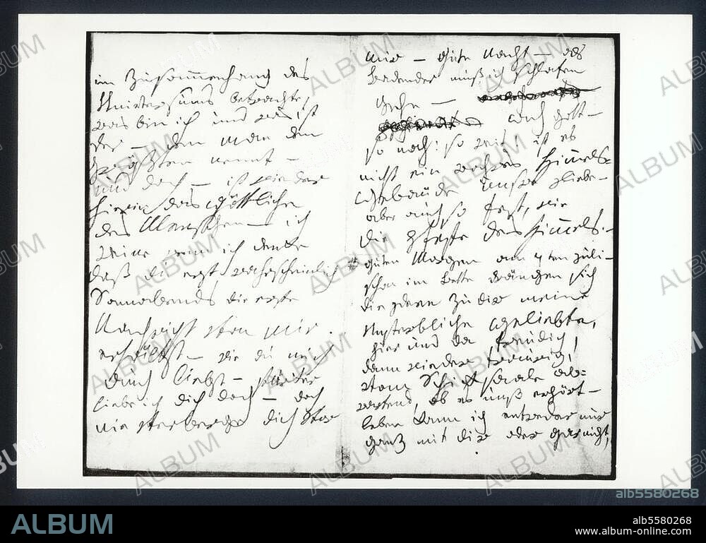 Beethoven, Ludwig van Komponist, 1770-1827. Beethovens sog. "Brief an die unsterbliche Geliebte", vermutl. Bad Teplitz, 6./7. Juli (1807?); 4. Doppelseite vom 7. Juli morgens: " (Und wenn ich mich) im Zusammenhang des Universums betrachte, was bin ich und was ist der - den man den Größten nennt? (...) ". Berlin, Staatsbibliothek Preußischer Kulturbesitz.