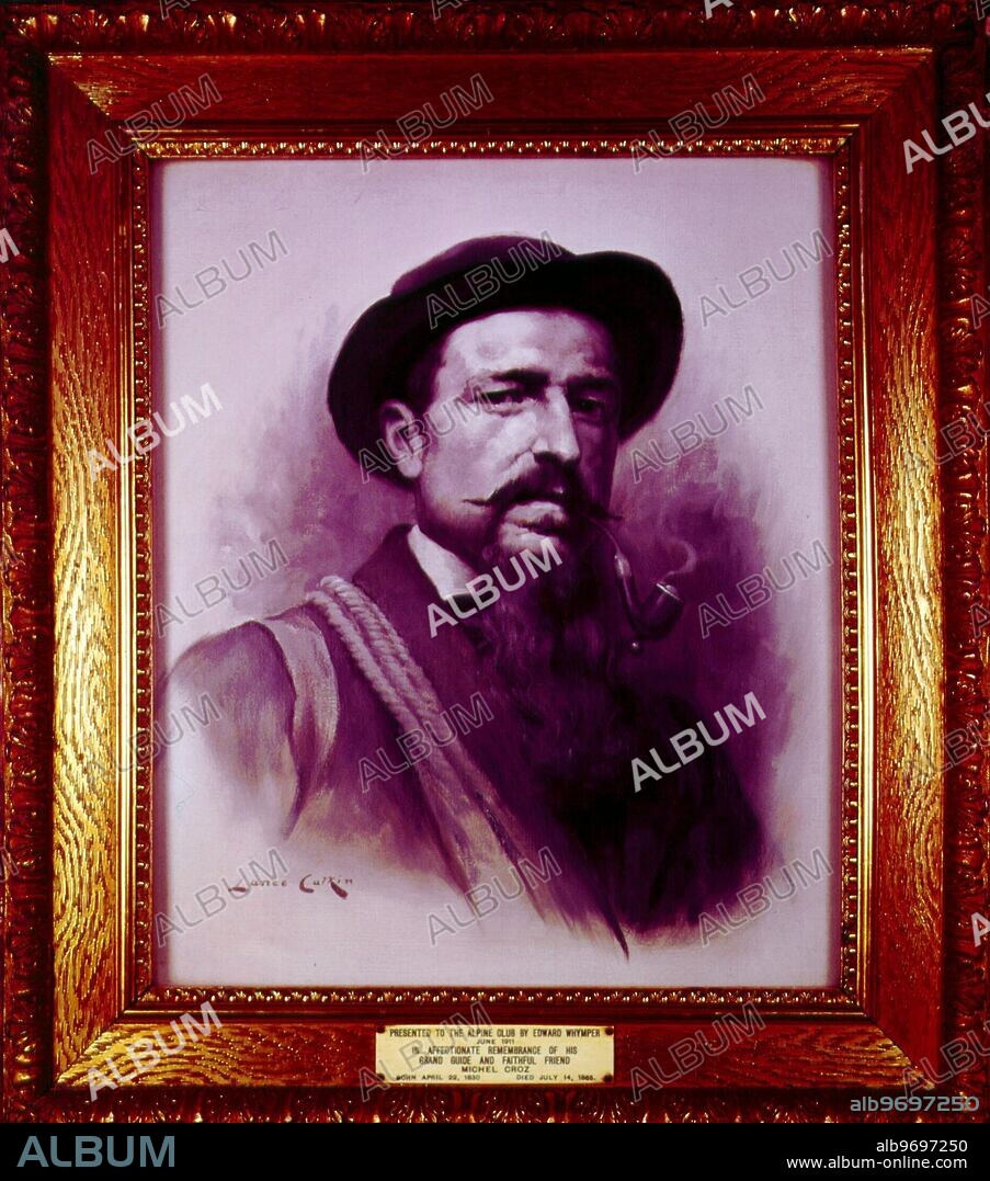 "Presented to the Alpine Club by Edward Whymper June 1911 in affectionate remembrance of his grand guide and faithful friend Michel Croz, born 22nd April 1830 & died 14th July 1865". Edward Whymper (1840-1911), English climber known for the first ascent of the Matterhorn in 1865. The team were roped together when one of the British, a young novice called Douglas Hadlow, slipped. He knocked over his French guide, Michel Croz, and their weight on the rope pulled off the next man, a 36 year old country parson called Charles Hudson, and the fourth climber as well, Lord Francis Douglas, younger brother of the Marquess of Queensbury. Above him, the remaining three men dug in and the rope tightened - then snapped - leaving them to watch in horror as the bodies of their companions cartwheeled thousands of feet down the mountain.