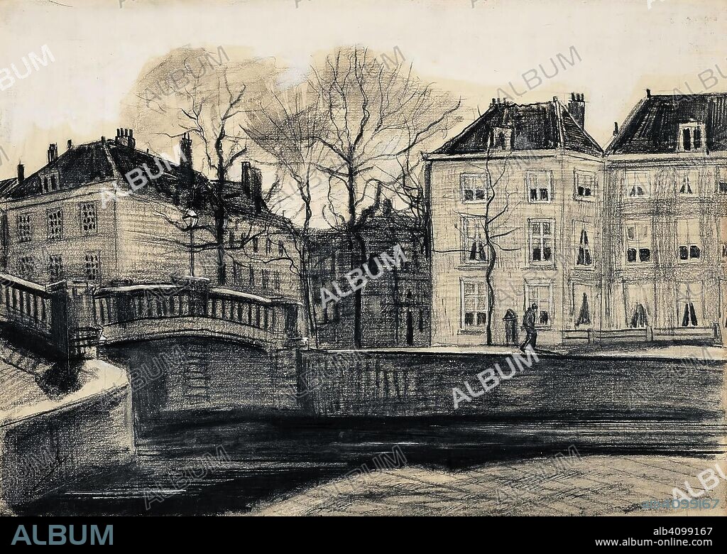VINCENT VAN GOGH. Bridge and Houses on the Corner of Herengracht-Prinsessegracht, The Hague. Date: March 1882, The Hague. Dimensions: 24.0 cm x 33.9 cm.