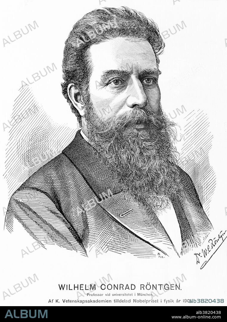 Wilhelm Konrad Roentgen (1845-1923), German experimental physicist and discoverer of X-rays. While using a discharge tube (in which an electric discharge is passed through a gas at low pressure) in a darkened room, Roentgen noticed that a card coated with barium platinocyanide glowed when the tube was switched on. The effect was not blocked by an intervening wall, or even a thin sheet of metal. Roentgen termed this newly discovered phenomenon X-ray radiation, and suggested that it consisted of electromagnetic rays with a shorter wavelength than light. He was awarded the first Nobel Prize for Physics in 1901.