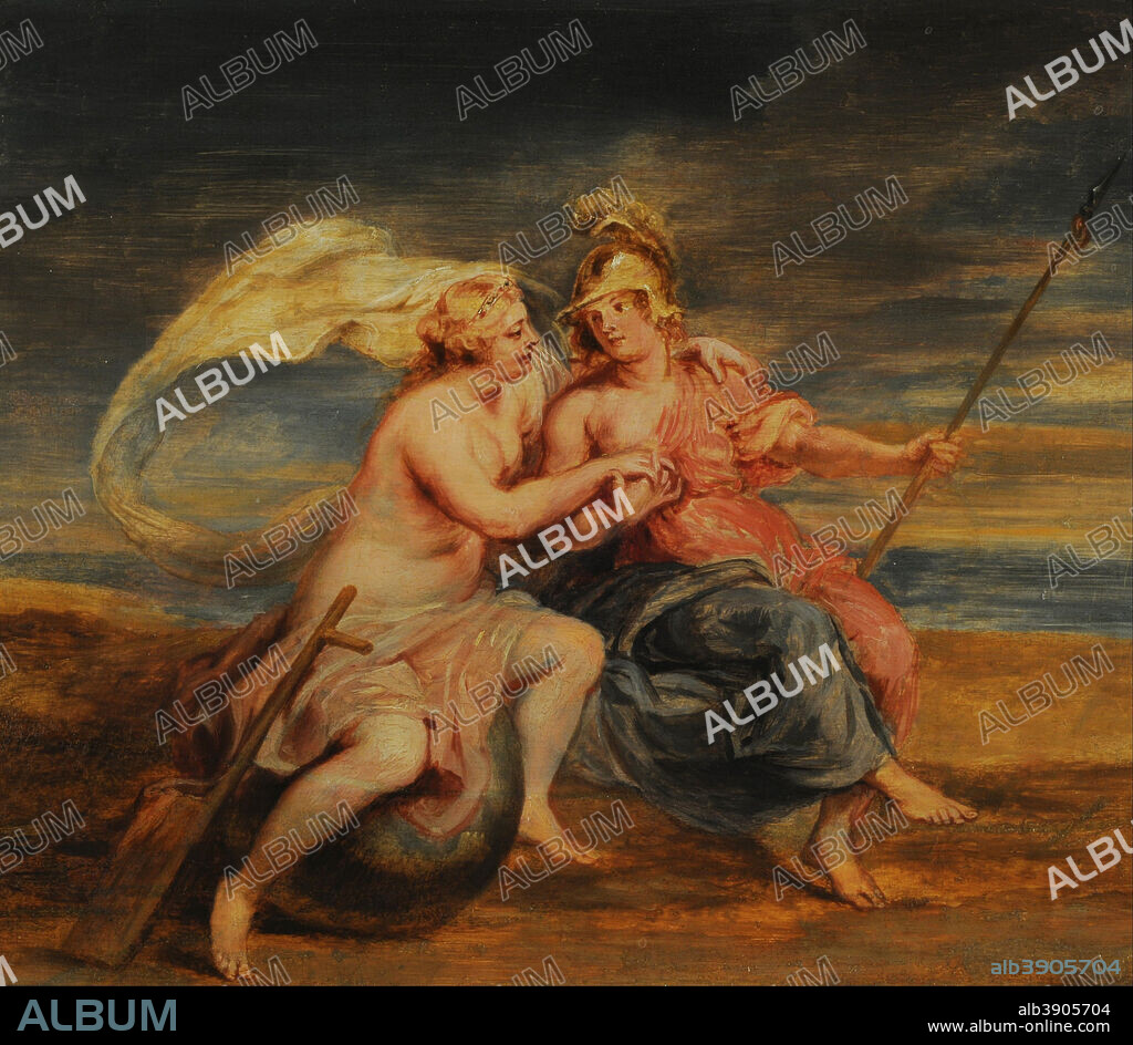 PETER PAUL RUBENS. Alegoría de la Fortuna y la Virtud. Date/Period: 17th century. Painting. Oil on panel. Height: 360 mm (14.17 in); Width: 420 mm (16.53 in).