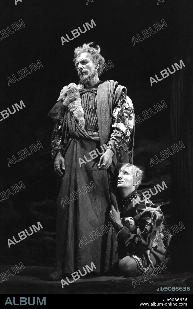 John Gielgud as King Lear and Alan Badel as the Fool. Royal Shakespeare Theatre Stratford upon Avon 1950.