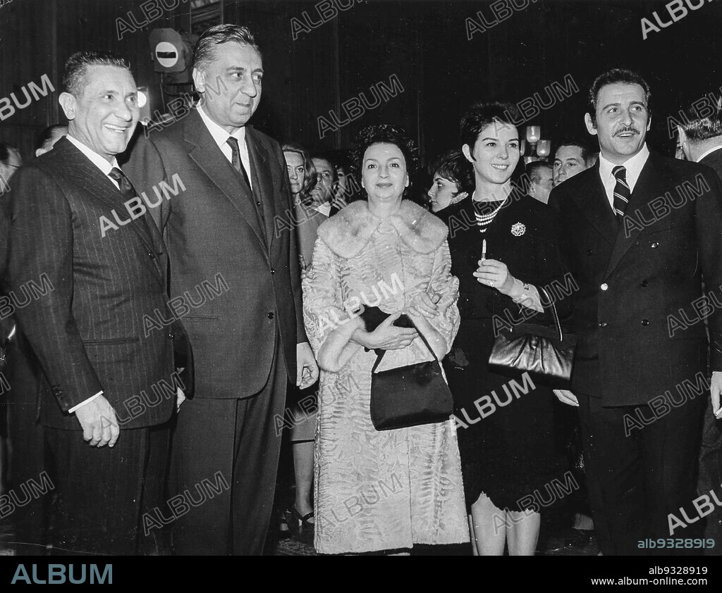 Paolo Stoppa, Pietro Garinei, Delia Scala, Domenico Modugno and Rina Morelli, Maschera D'Oro Awarding, 1962.