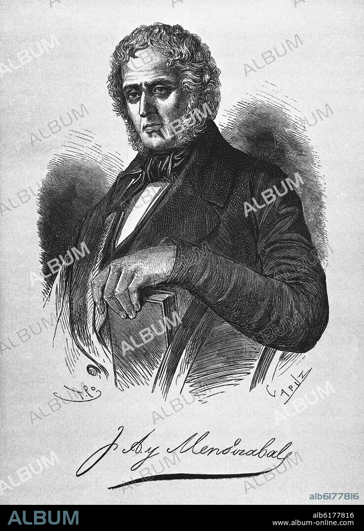 RETRATO DE JUAN ALVAREZ MENDIZABAL - GRABADO S XIX.
