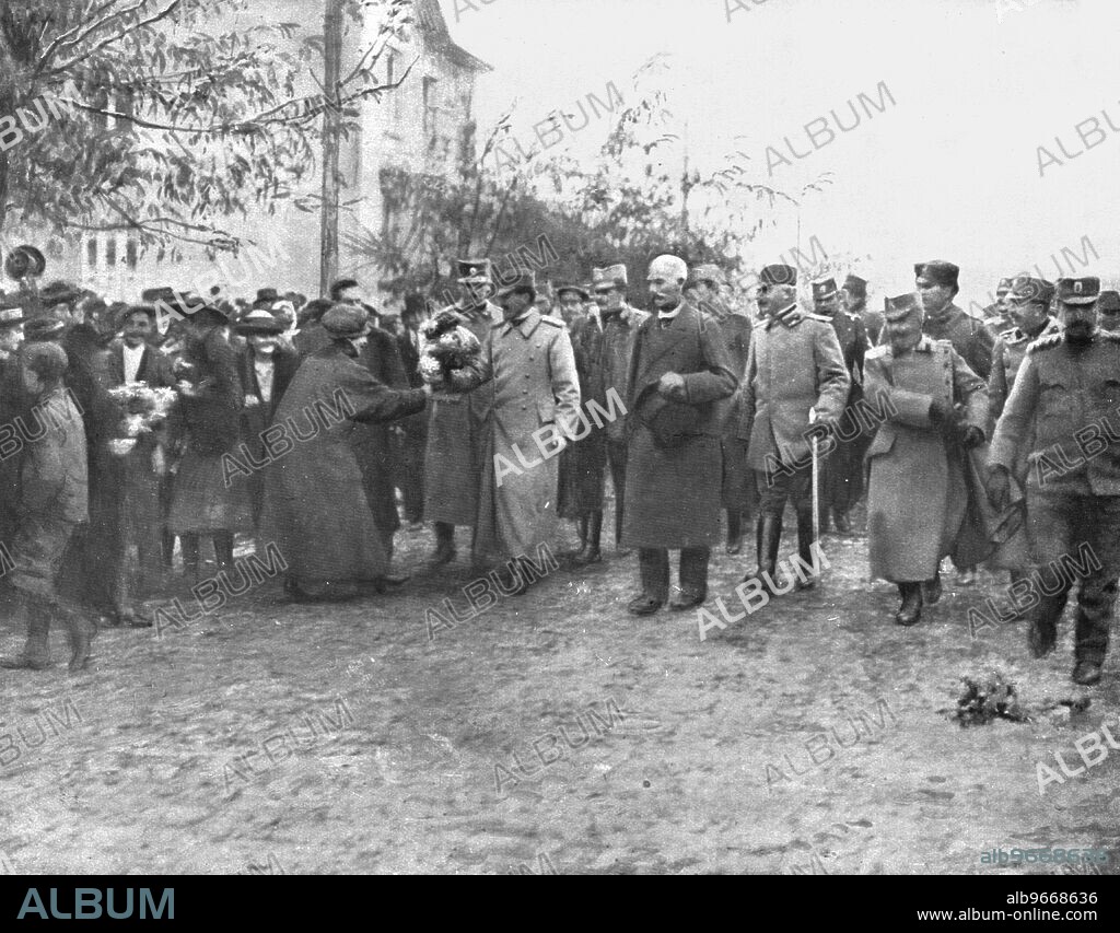 MARIANOVIC. 'En Serbie Reconquise; Le prince Alexandre, regent du royaume serbe-croate-slovene, est salue dans les rues de Belgrade par la population qui lui offre des fleurs', 1918. From "L'Album de la Guerre 1914-1919, Volume 2" [L'Illustration, Paris, 1924].