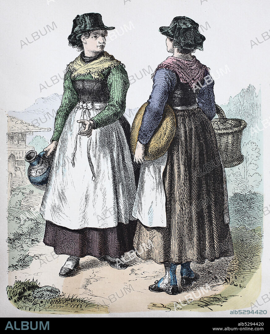 National costume, clothes, history of the costumes, national costume from Rosenheim, women, Germany, in 1850, Volkstracht, Kleidung, Geschichte der Kostüme, Tracht aus Rosenheim, Frauen, Deutschland, 1850.