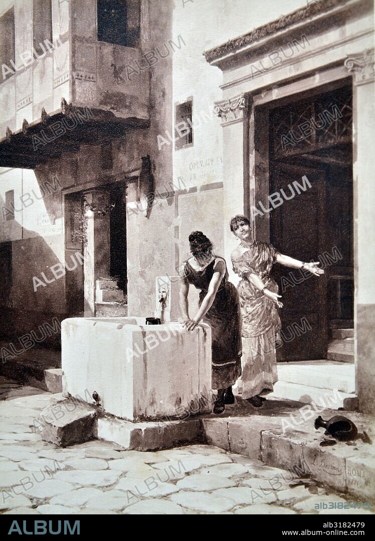 LUIGI BAZZANI. [Recreación pictórica de una calle de Pompeya con mujeres pompeyanas 3].