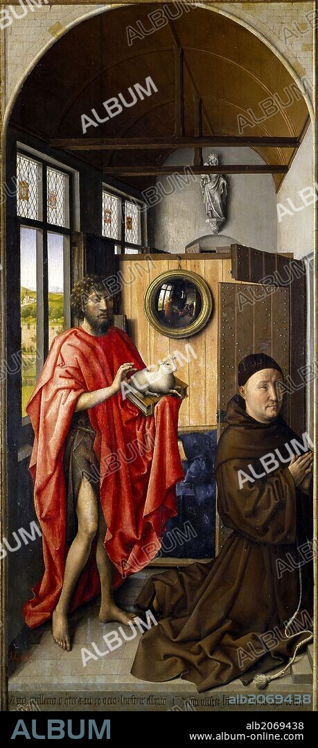 Robert Campin / 'San Juan Bautista y el maestro franciscano Enrique de Werl', 1438, Escuela Flamenca, Óleo sobre Tabla, 101 cm x 47 cm, P01513.