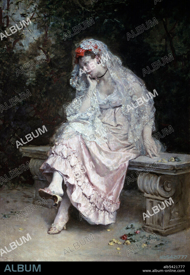 RAIMUNDO DE MADRAZO Y GARRETA. MADRAZO , RAIMUNDO DE . PINTOR ESPAÑOL . ROMA 1841 - 1920. " JOVEN DAMA EN UN JARDIN " , OLEO . MUSEO BELLAS ARTES DE BILBAO.