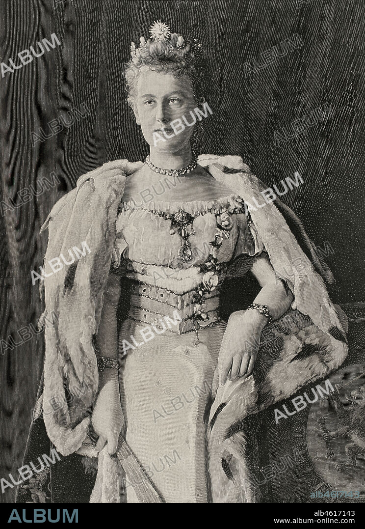 Wilhelmina of the Netherlands (1880-1962). Queen of the Netherlands from 1890 to 1948. House of Orange-Nassau. Portrait. Engraving. La Ilustración Española y Americana, 1898.