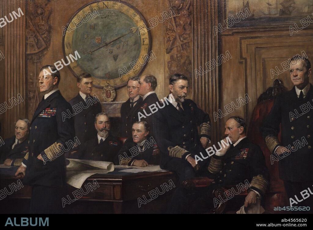 ARTHUR STOCKDALE COPE (1857-1940). BRITISH ARTIST.. Naval Officers of World War I. Painting by Arthur Stockdale Cope (1857-1940). Oil on canvas (264,1 x 514,4 cm), 1921. Detail. National Portrait Gallery. London, England, United Kingdom.