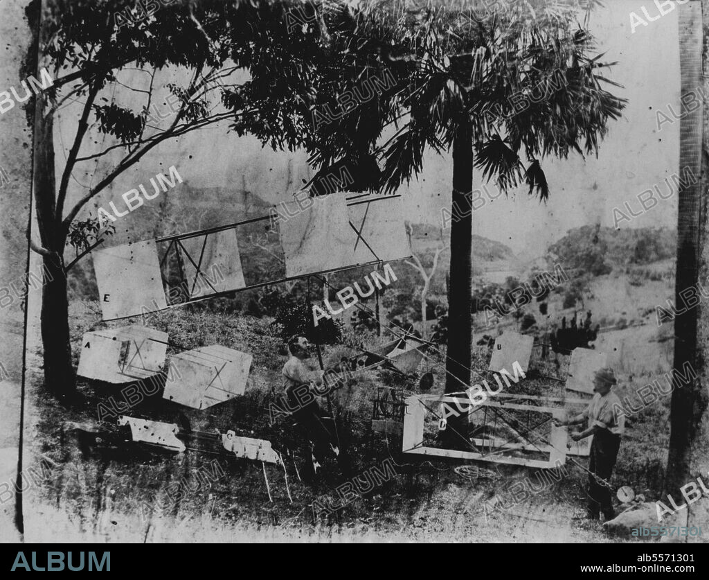 Lawrence Hargrave with ***** box Kite experimenting in Stanwell Park. July 30, 1934.