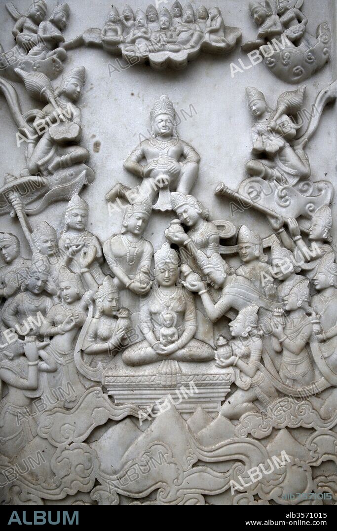 Reliefs outside Leicester Jain temple. United kingdom.