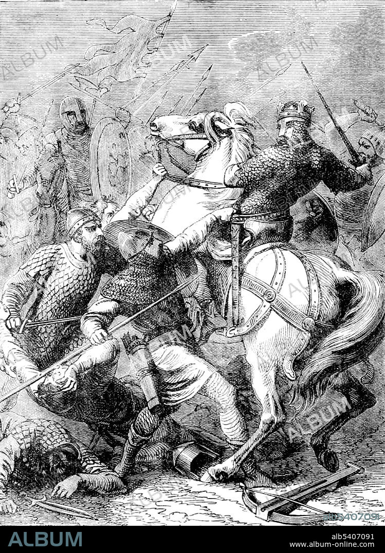 The Anarchy was a civil war in England and Normandy (1135-1153) which resulted in a widespread breakdown in law and order. The Battle of Lincoln occurred on February 2, 1141. The forces of King Stephen of England had been besieging Lincoln Castle but were themselves attacked by a relief force loyal to Empress Matilda and commanded by Robert, 1st Earl of Gloucester, Matilda's half-brother. Stephen's forces were outnumbered, outfought, and many were killed. After fierce fighting in the city's streets, Stephen's forces were defeated, he was captured and imprisoned, effectively deposed while Matilda ruled for a short time. Cassell's Illustrated History of England, 1865 (cropped and cleaned).