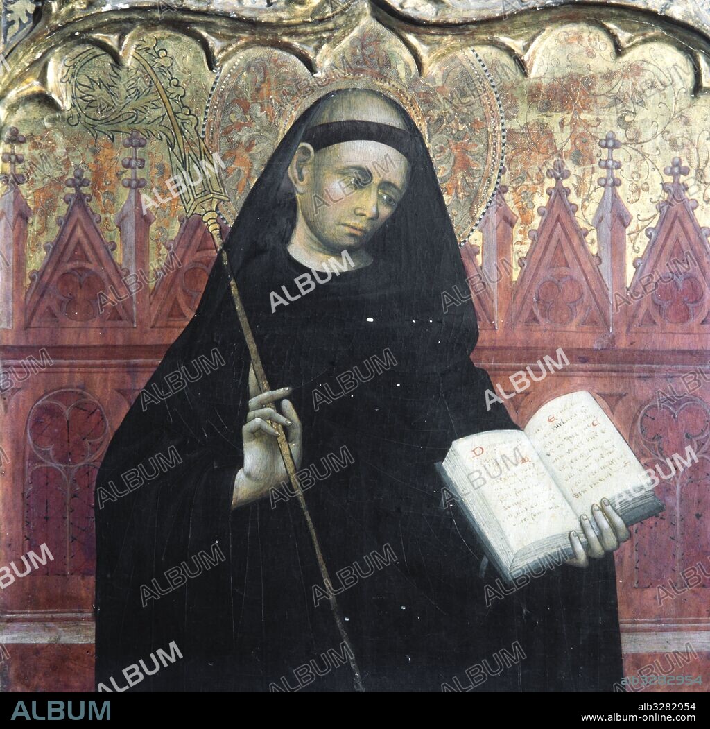 JOAN ANTIGÓ. Retablo de Santa Maria de l'Escala, 1437-1439. San Benito. Sotabanco del retablo. Monestir de sant Esteve de Banyoles.