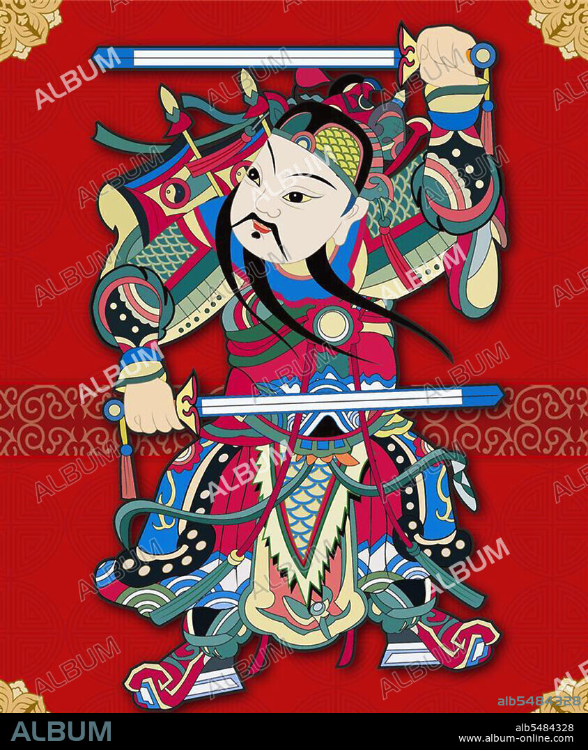 Zhong Kui (Wade-Giles: Chung Kwei, Japanese: Shoki) is a figure of Chinese mythology. Traditionally regarded as a vanquisher of ghosts and evil beings, and reputedly able to command 80,000 demons, his image is often painted on household gates as a guardian spirit, as well as in places of business where high-value goods are involved. Zhong Kui's popularity in folklore can be traced to the reign of Emperor Xuanzong of Tang (712 to 756). According to Song Dynasty sources, once the Emperor Xuanzong was gravely ill. He had a dream in which he saw two ghosts. The smaller of the ghosts stole a purse from imperial consort Yang Guifei and a flute belonging to the emperor. The bigger ghost, wearing the hat of an official, captured the smaller ghost, tore out his eye and ate it. The bigger ghost then introduced himself as Zhong Kui. He said that he had sworn to rid the empire of evil. When the emperor awoke, he had recovered from his illness. So he commissioned the court painter Wu Daozi to produce an image of Zhong Kui to show to the officials. This was highly influential to later representations of Zhong Kui.
