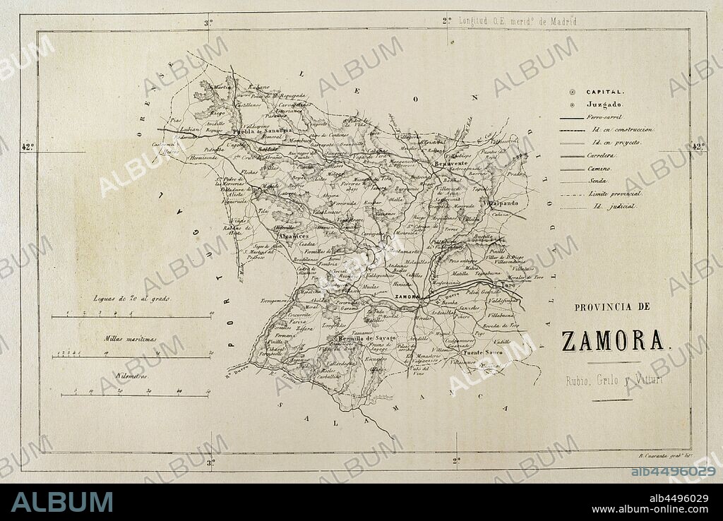 Mapa de la provincia de Zamora. Crónica General de España, Historia Ilustrada y Descriptiva de sus Provincias. Tomo Asturias y León, 1867. Biblioteca Histórico Militar de Barcelona, Cataluña, España.