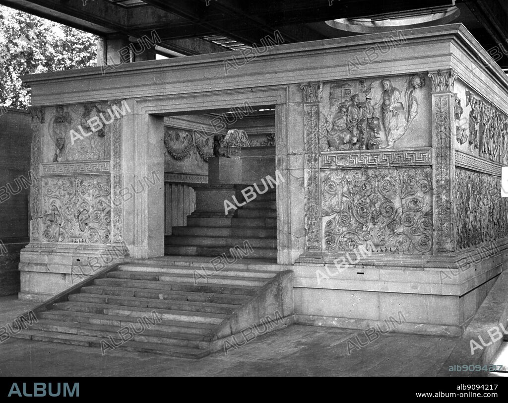 Altar of the Augustan Peace - The raised reliefs on the Ara Pacis Augustae (Altar of Augustan Peace) in Rome depict the triumphs of the Augustan era and the dawn of the Pax Romana or period of Roman peace that the reign of Augustus initiated. The Ara Pacis Augustae (Latin, "Altar of Majestic Peace"; commonly shortened to Ara Pacis) is an altar to Peace, envisioned as a Roman goddess. It was commissioned by the Roman Senate on 4 July 13 BC to honor the triumphal return from Hispania and Gaul of the Roman emperor Augustus, and was consecrated on 30 January 9 BC by the Senate to celebrate the peace established in the Empire after Augustus's victories The altar was meant to be a vision of the Roman civil religion. It sought to portray the peace and fertile prosperity enjoyed as a result of the Pax Augusta (Latin, "Augustan peace") brought about by the military supremacy of the Roman empire. ©TopFoto.