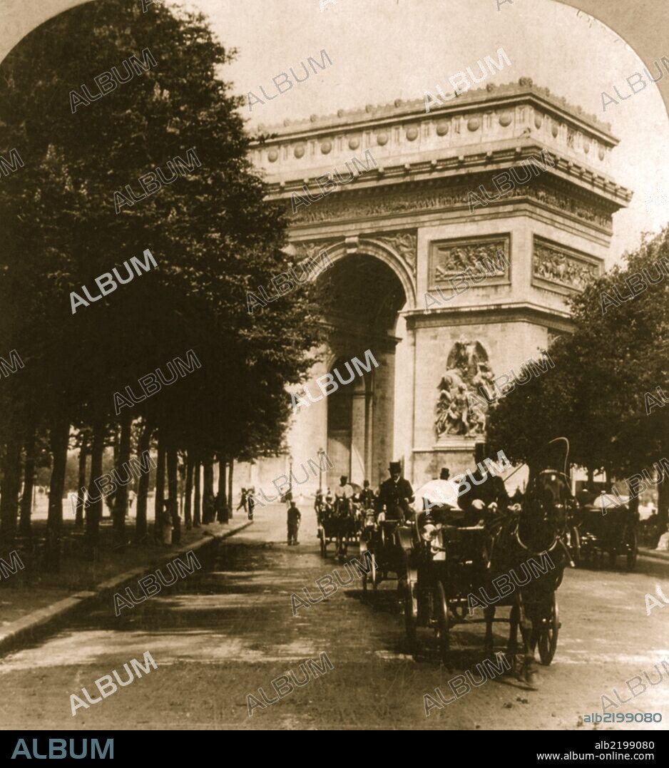 Avenue du Bois and Arc de Triomphe, Paris, France; The Arc de Triomphe is a monument in Paris, France that stands in the centre of the Place Charles de Gaulle, also known as the Place de l'Étoile.[1] It is at the western end of the Champs-Élysées. The triumphal arch honors those who fought for France, particularly during the Napoleonic Wars. On the inside and the top of the arc there are all of the names of generals and wars fought. Underneath is the tomb of the unknown soldier from World War I.