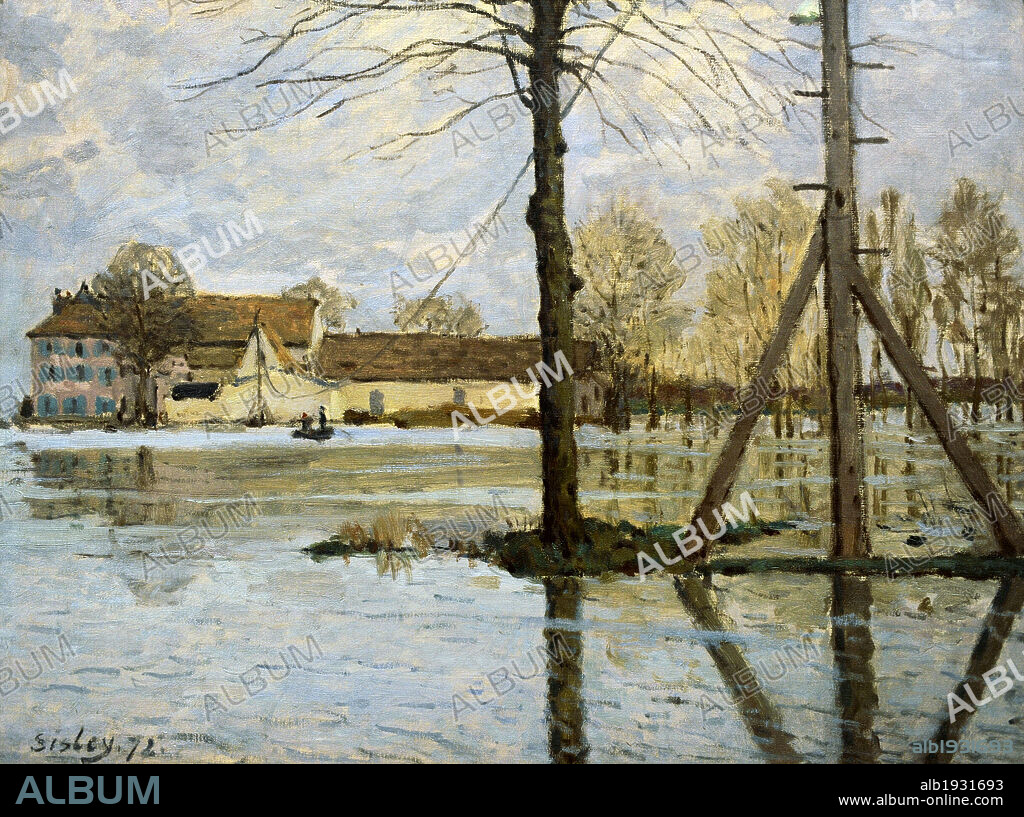 ALFRED SISLEY (1839-1899). ENGLISH PAINTER.. Alfred Sisley (1839-1899). Pintor impresionista inglés de origen francés. Transbordador a la Ile delaware la Loge, Inundación, 1872. Oleo sobre lienzo. Museo Carlsberg Glyptotek. Copenhague. Dinamarca.