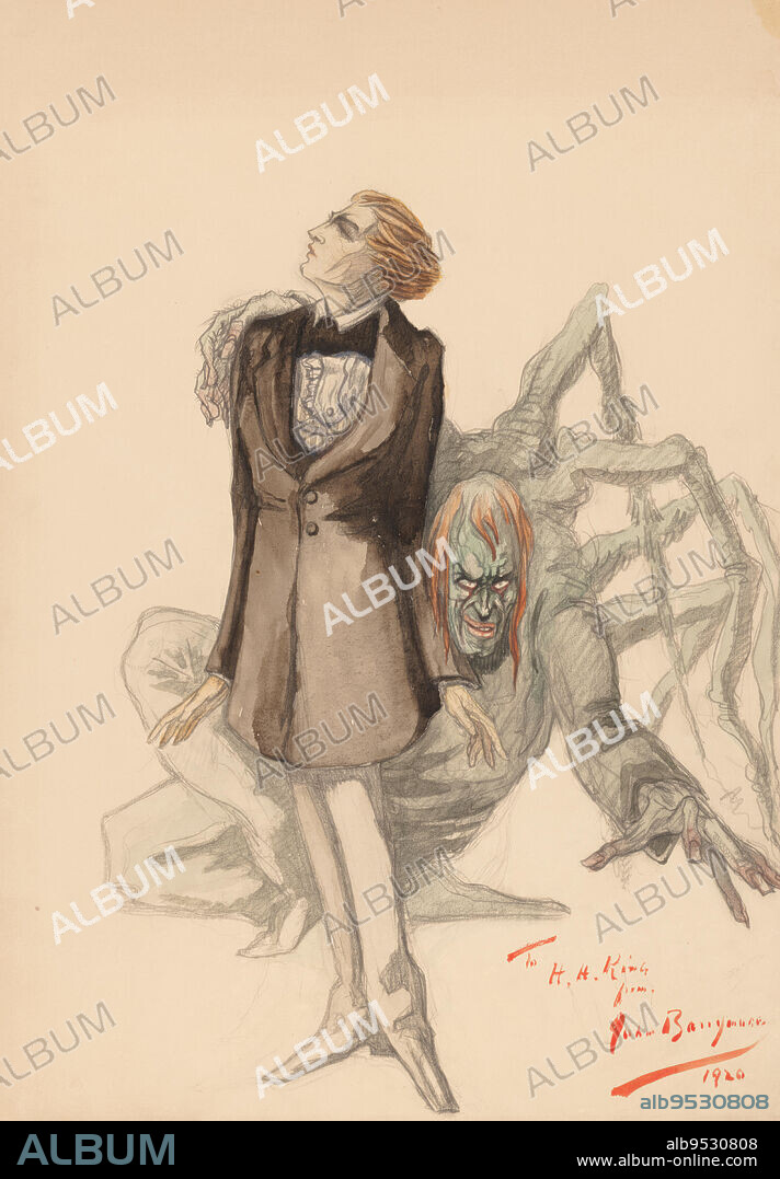 John Barrymore Self-Portrait. pencil and watercolor on paper. Date: 1920.