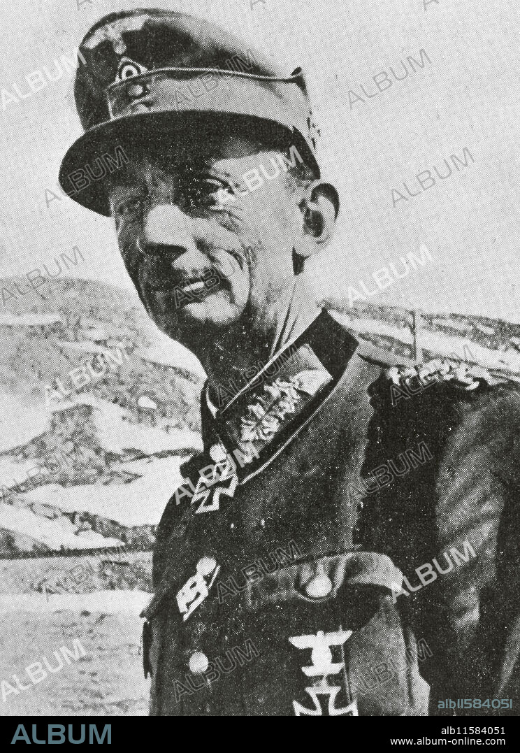 Eduard Dietl (1890-1944). General alemán. Durante la II Guerra Mundial, participó en la invasión de Noruega al mando de la 3ª División de Montaña. Retrato.