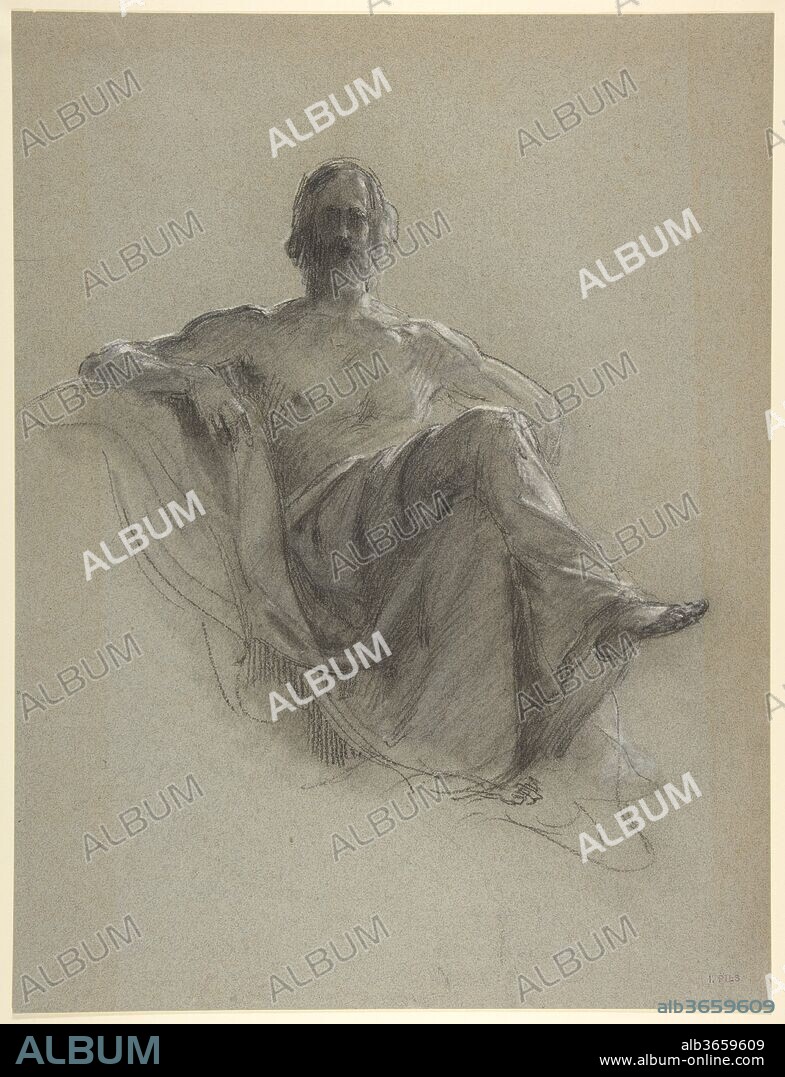 Seated Bearded Man, Nude to the Waist (Jupiter Seated). Artist: Isidore Pils (French, Paris 1813/15-1875 Douarnenez). Dimensions: 16 x 11 7/8 in. (40.6 x 30.2 cm). Date: 19th century.