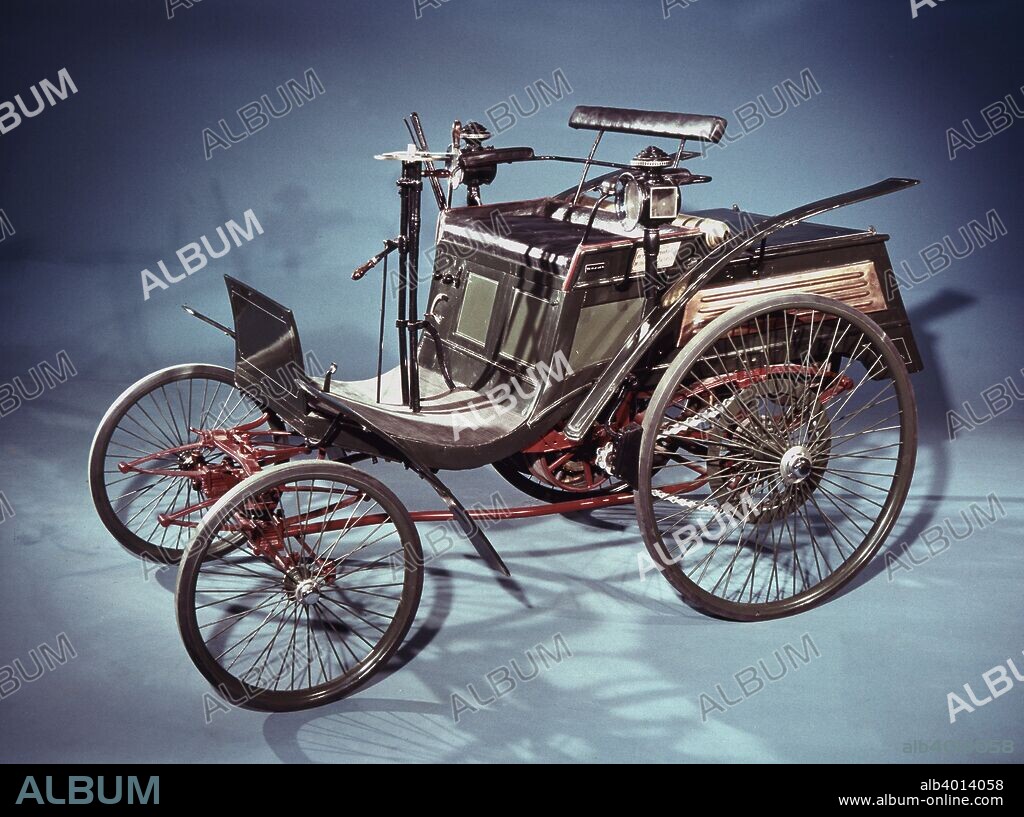 Rear-engined Benz Velo car, German, 1894. Karl Benz was the father of the motorcar. In 1885 he built the first successful petrol engine car, and Benz cars were produced for public sale from 1888. For more than ten years Benz led the world in car production and in 1896 their output exceeded the combined efforts of all car makers in Britain and the United States of America.