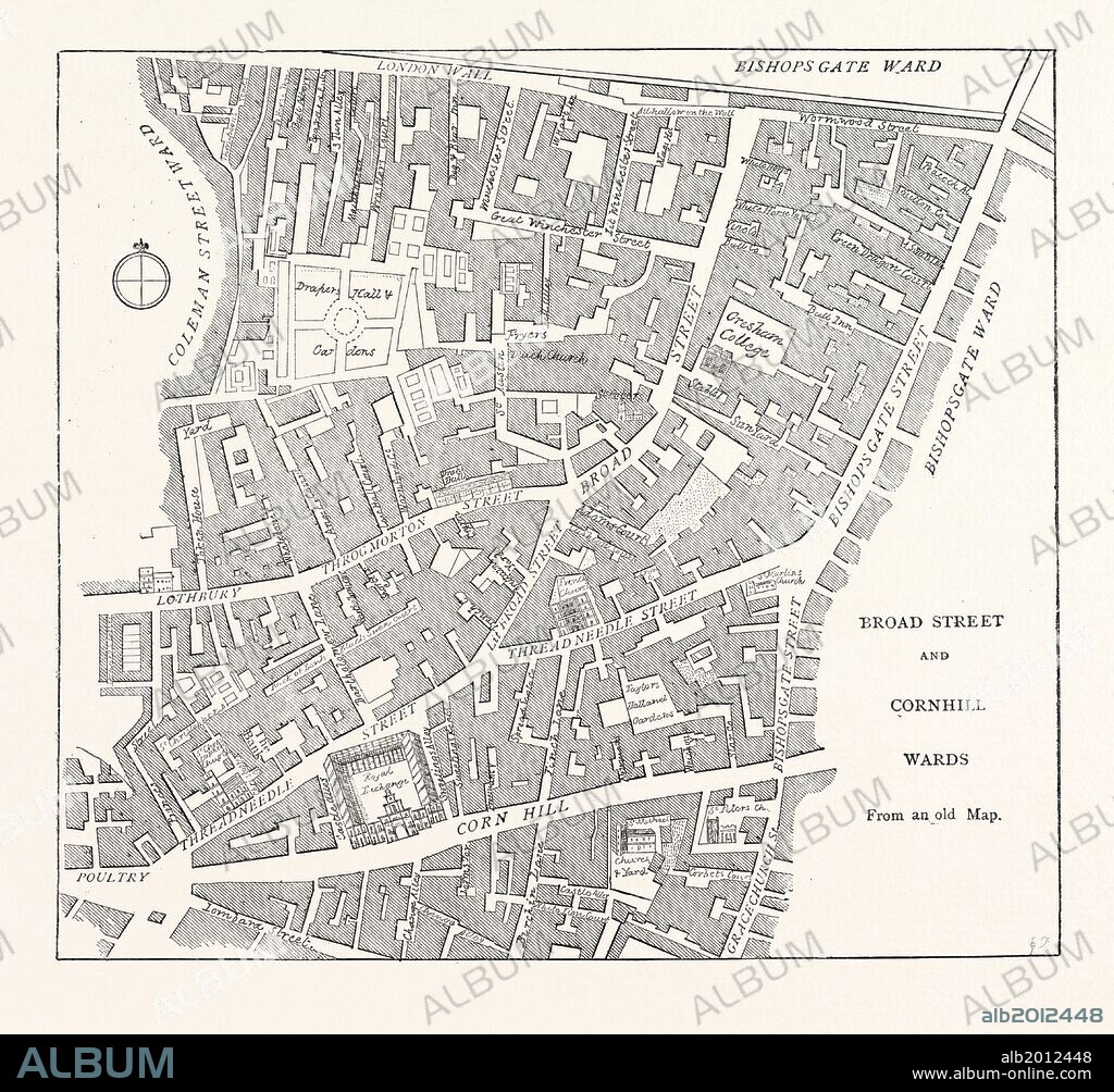 BROAD STREET AND CORNHILL WARDS, From a Map of 1750, LONDON.