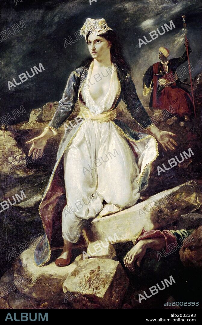 EUGENE DELACROIX. Eugène Delacroix / 'Greece Expiring on the Ruins of Missolonghi', 1826, Oil on canvas, 208 x 147 cm.