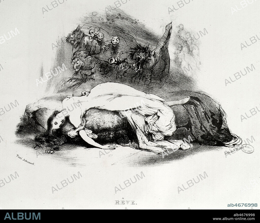 'Le reve'. Illustration dans La Silhouette de 1830, d'apres le tableau celebre le CAUCHEMAR de J H FUSSLI (tableau de 1781) . Credit: Coll. BHVP-Grob/KHARBINE-TAPABOR.