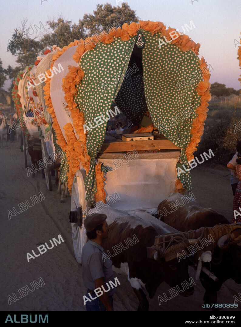 CARAVANA DE CARRETAS CAMINO DEL ROCIO - FOTO 1978.