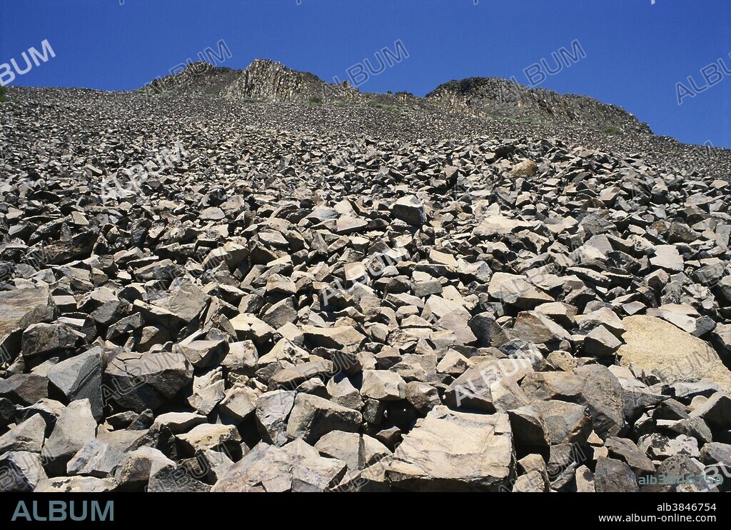 A talus-covered slope in the Sierra Mountain Range, California.  The rocks are igneous.