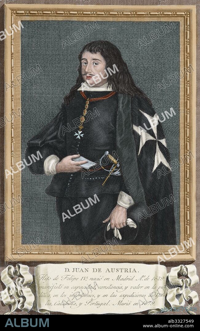 John of Austria (the Younger) (1629-1679). Spanish general and political figure. He was the only natural son of Philip IV of Spain to be acknowledged by the King. Portrait. Engraving. Colored.