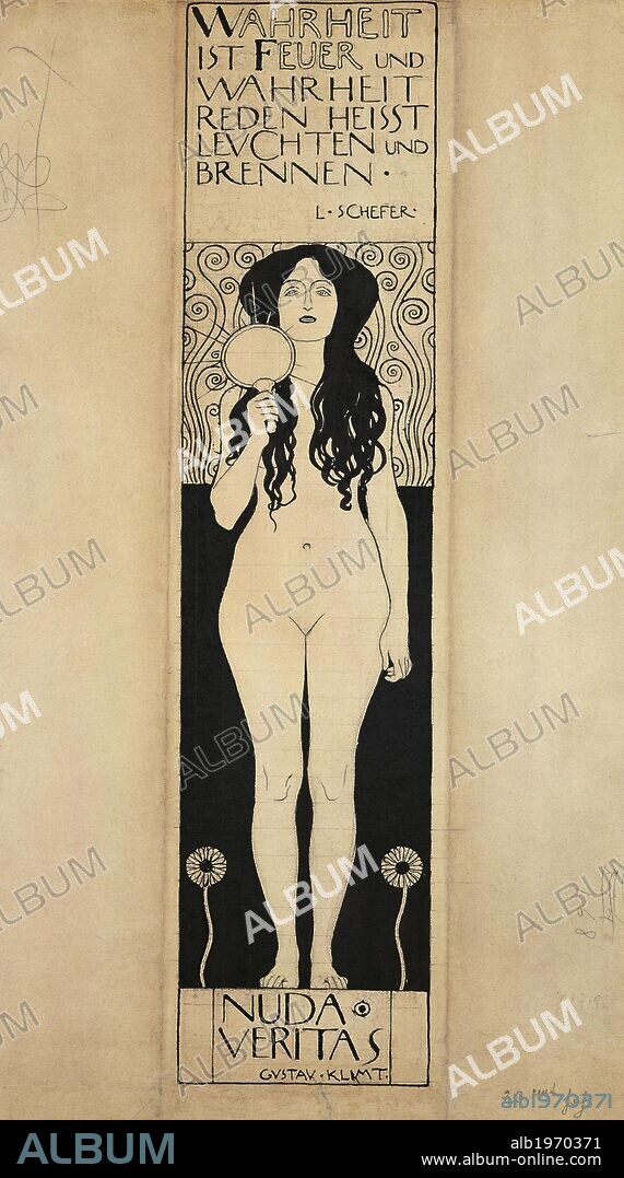 Nuda Veritas (Naked truth), 1898, by Gustav Klimt (1862-1918), ink on paper.