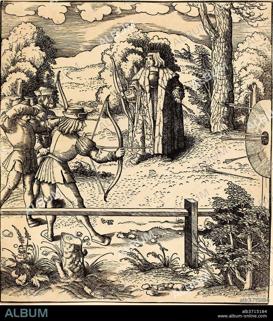 LEONHARD BECK. The Young White King at the Butts. Dated: 1514/1516. Dimensions: sheet (trimmed to image): 21.7 x 19.3 cm (8 9/16 x 7 5/8 in.). Medium: woodcut.