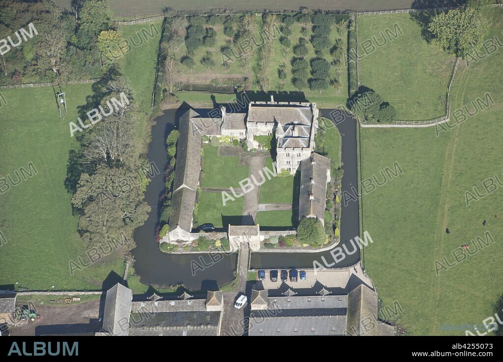 Markenfield Hall, medieval fortified manor house with moat, near Ripon, North Yorkshire, 2014. The house dates from the early 14th century.