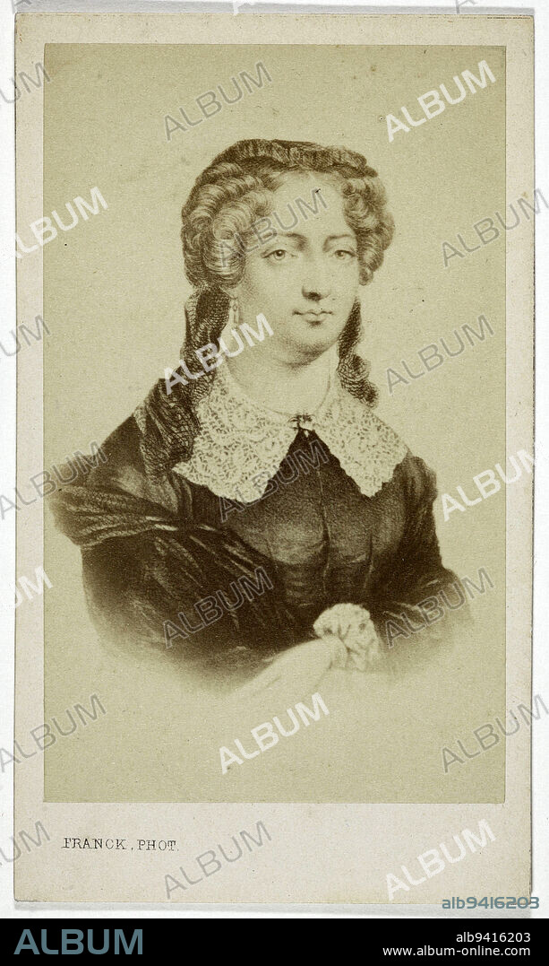 Portrait of the Duchess of Angoulême, (Marie-Thérèse Charlotte, Madame Royale), (1778-1851), Franck (François Gobinet de Villechole, dit), Photographer, Between 1870 and 1890, 2nd half of the 19th century, Photography, Graphic arts, Photography, Albumen paper print, Dimensions - Work: Height: 9 cm, Width: 5.5 cm, Dimensions: Height: 10.5 cm, Width: 6.2 cm.
