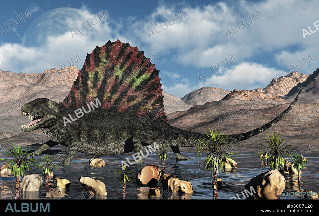 A sail-backed Dimetrodon from Earth's Permian period of time.