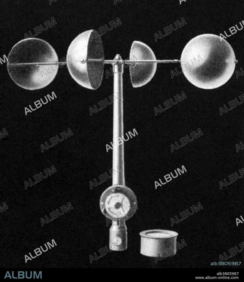 An anemometer.  An anemometer is a device for measuring wind speed.  This type of hemispherical cup anemometer was invented in 1846 by John Thomas Romney Robinson.