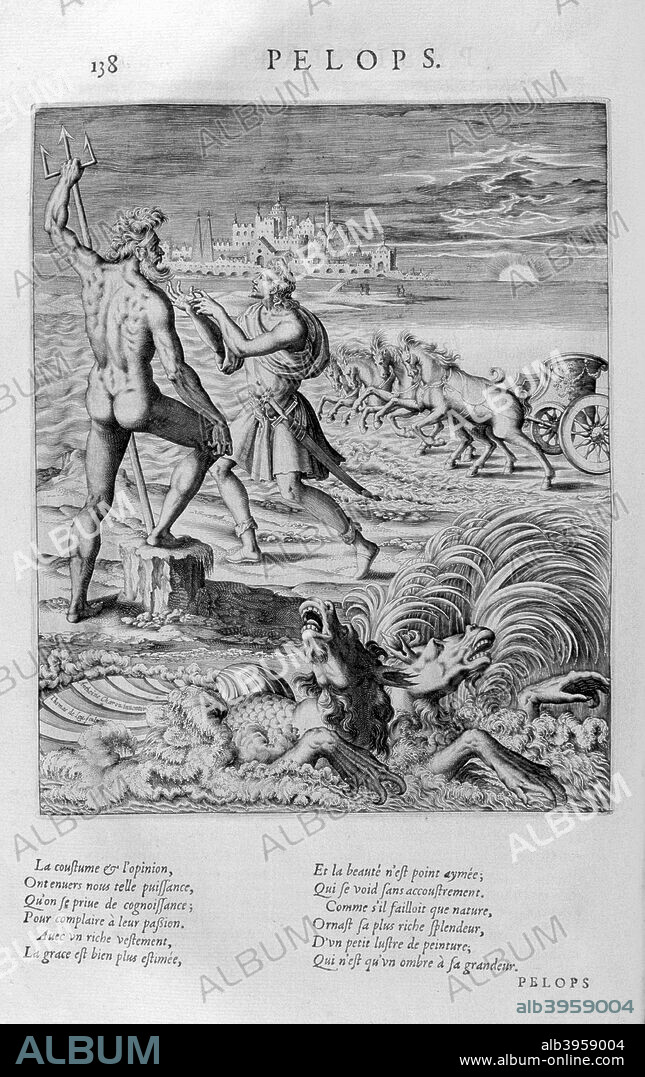 'Pelops', 1615. In Greek mythology, Pelops was a son of Tantalus and Dione. A plate from Les Images Ou Tableaux De Platte Peinture Des Deux Philostrates Sophistes Grecs, by Blaise de Vigenère, Paris, 1615. Fround in the collection of Jean Claude Carriere.1.
