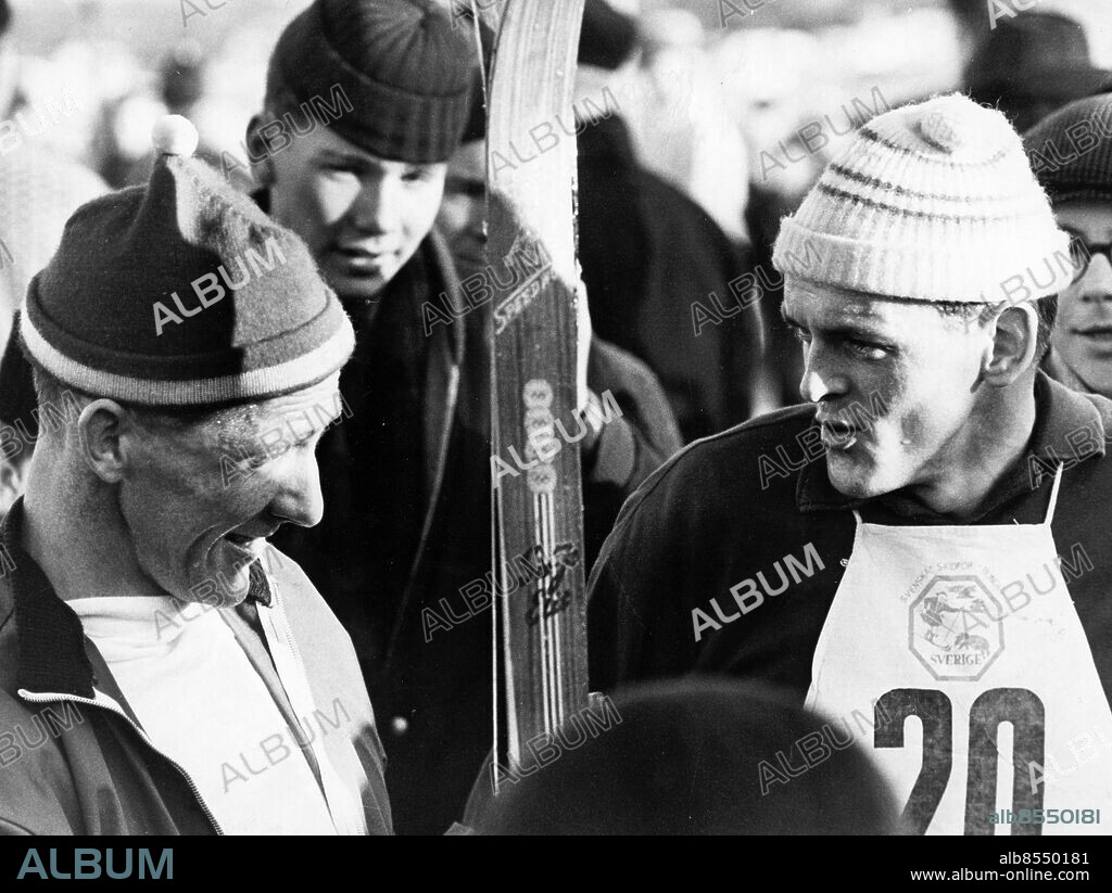 1961-01-01. Skidåkarna Sixten Jernberg och Assar Rönnlund. Foto: DN / TT / Kod: 192. ** SvD OUT **.