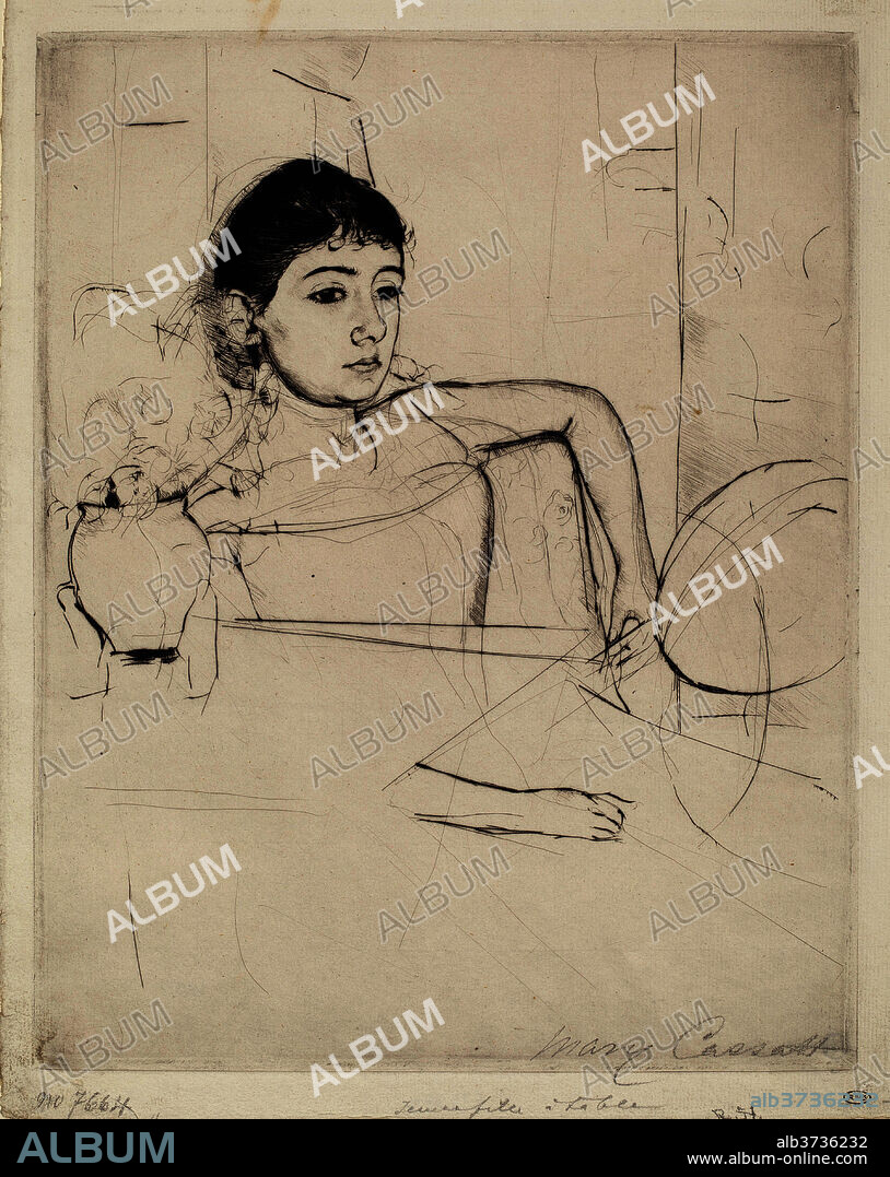 MARY CASSATT. Mimi as a Brunette. Dated: c. 1889. Dimensions: plate: 26.99 × 21.43 cm (10 5/8 × 8 7/16 in.). Medium: drypoint in black.