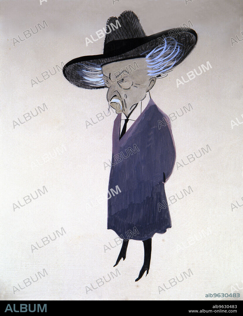 Narcis Oller Moragas (1846 - 1930), Spanish novelist and writer in Catalan language, caricature of Luis Bagaría.