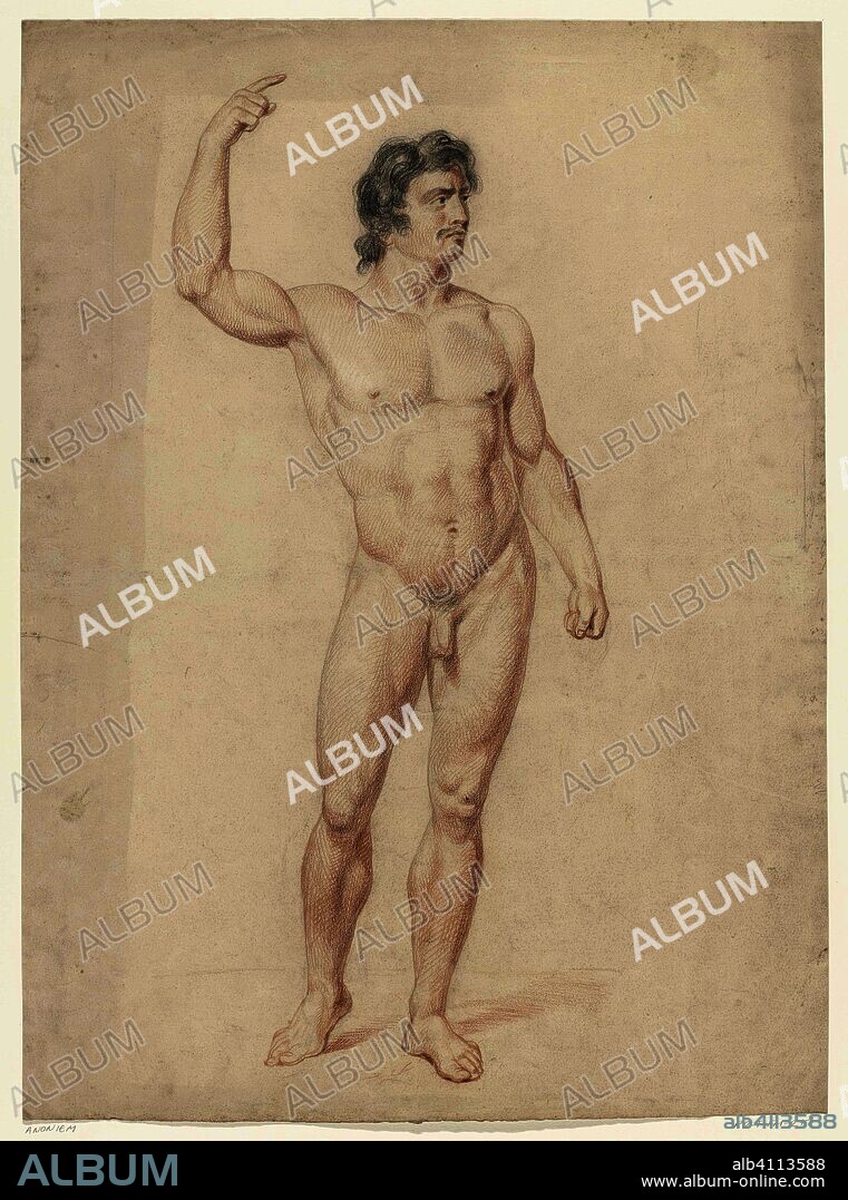 Standing male nude with raised arm, to the right. Draughtsman: anonymous. Dating: 13-Feb-1826. Measurements: h 596 mm × w 438 mm.